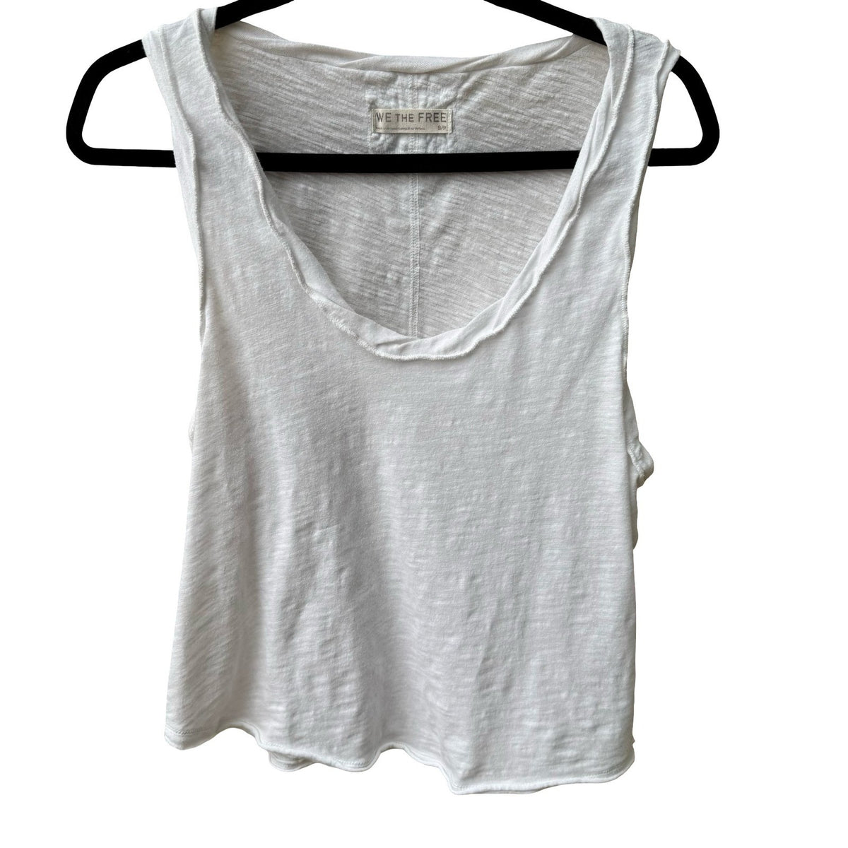 We The Free Raw Edge Minimalist Boho Slub Knit Scoop Neck Seam Tank Top White S