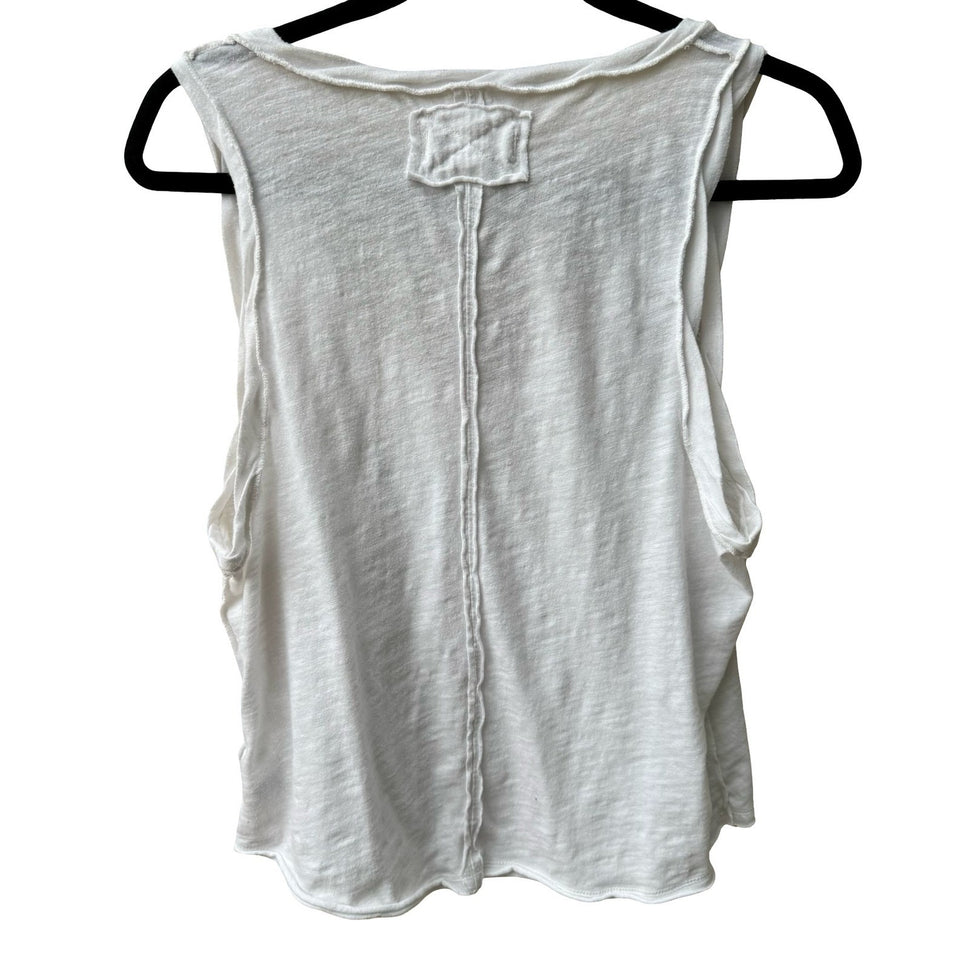 We The Free Raw Edge Minimalist Boho Slub Knit Scoop Neck Seam Tank Top White S