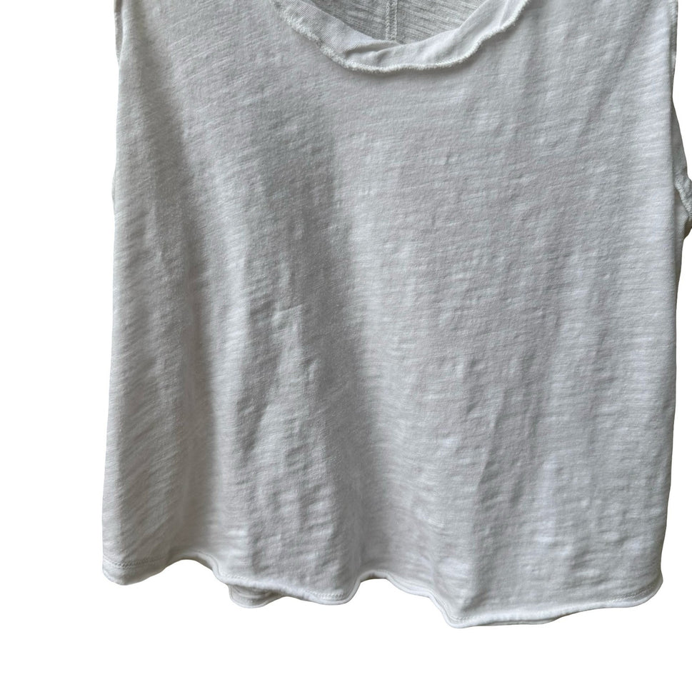 We The Free Raw Edge Minimalist Boho Slub Knit Scoop Neck Seam Tank Top White S