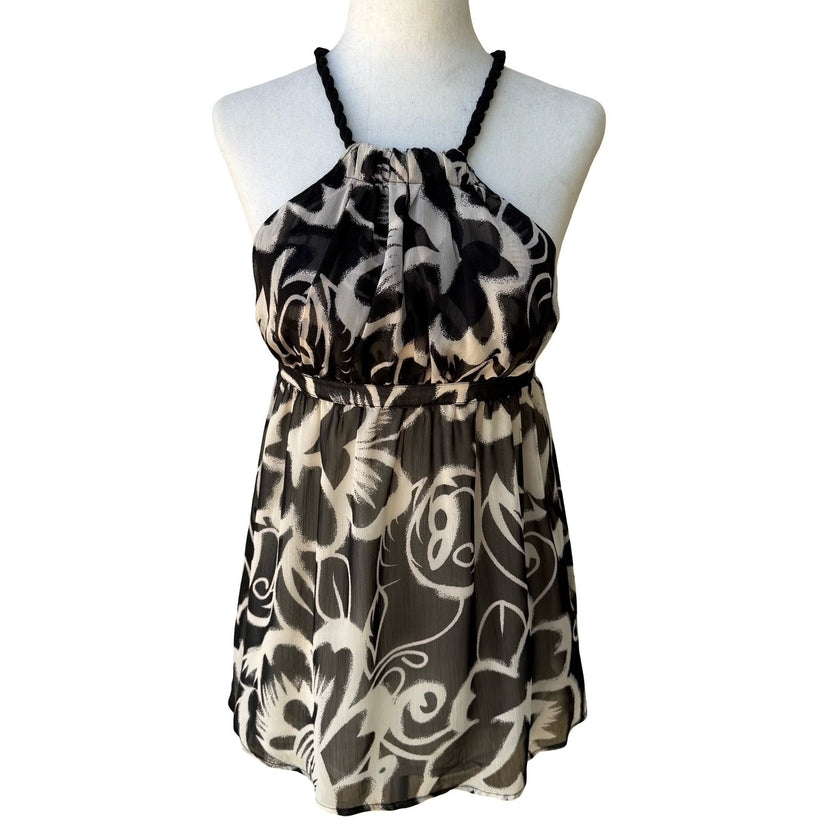MM Couture Miss Me Y2K Boho Flowy Floral Empire Waist Halter Babydoll Top S