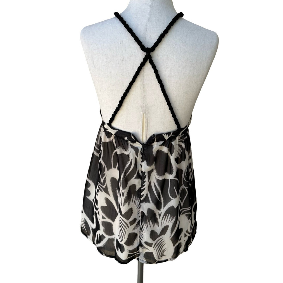 MM Couture Miss Me Y2K Boho Flowy Floral Empire Waist Halter Babydoll Top S