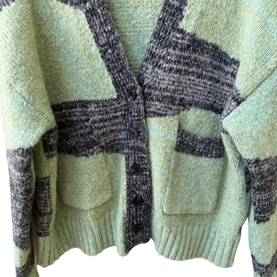 Cider Indie Colorblock Oversized Wool Blend Knit Boho Cardigan Sweater Green M