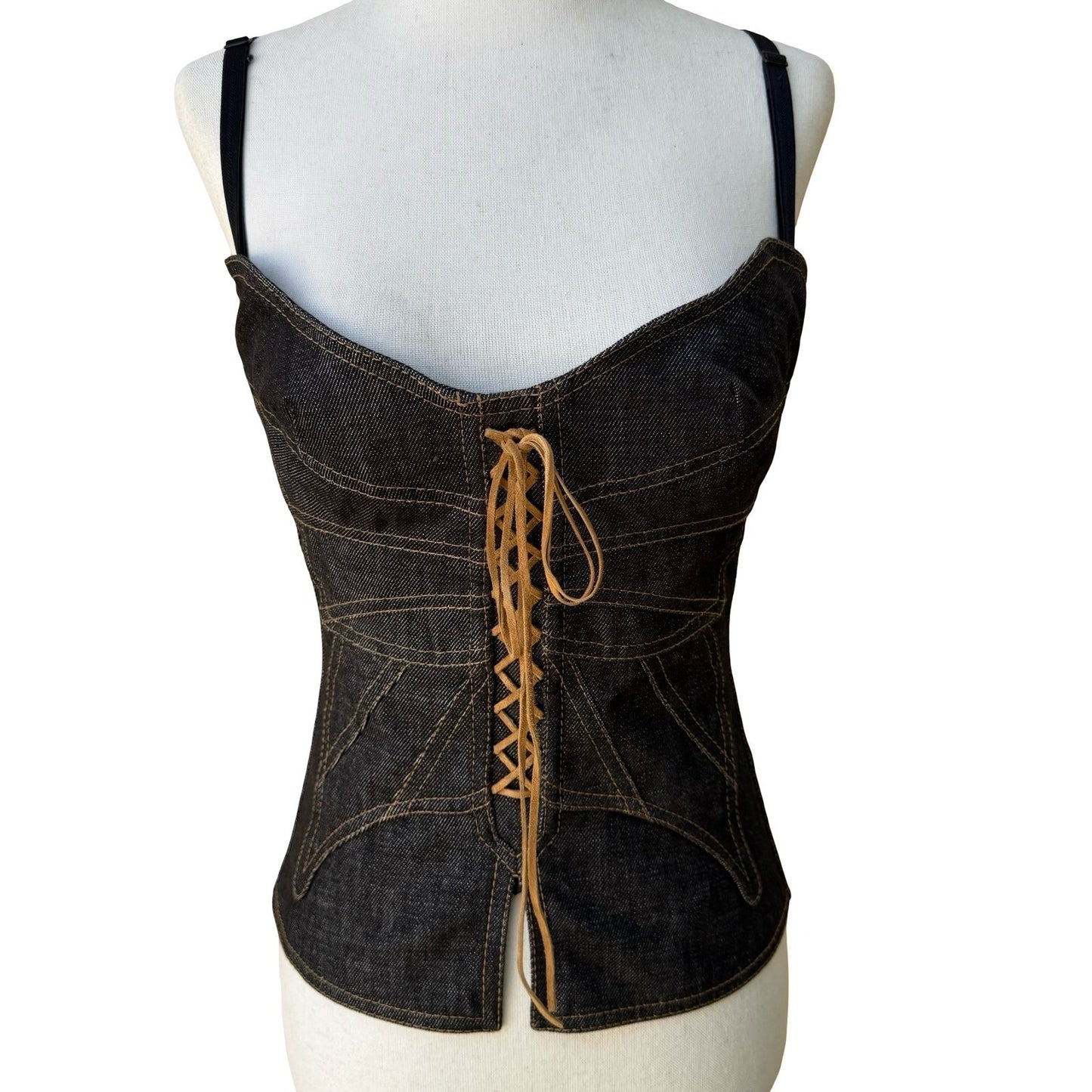 Dolce & Gabbana Y2K Designern Luxury Denim Lace Up Corset Bustier Top Italy 40