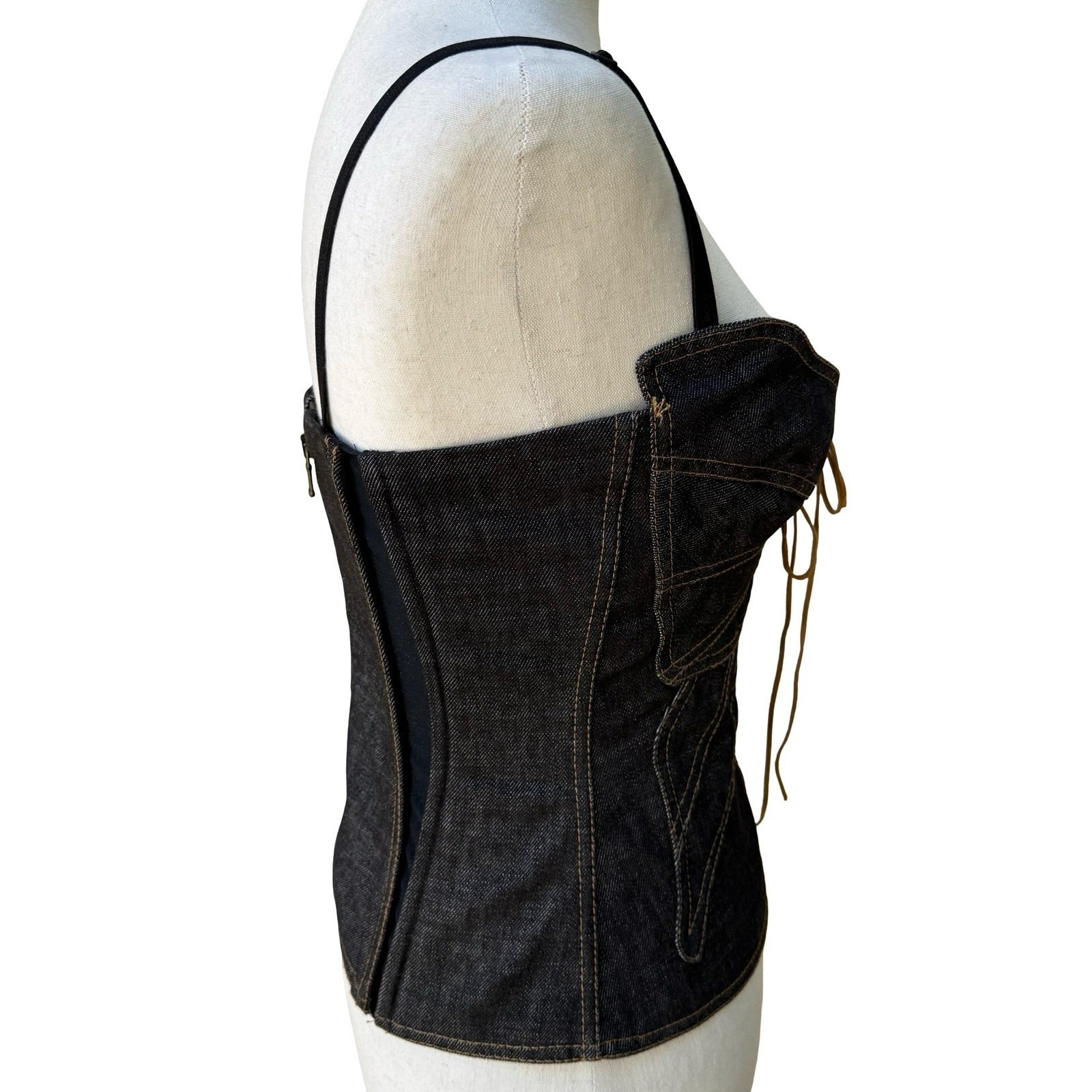 Dolce & Gabbana Y2K Designern Luxury Denim Lace Up Corset Bustier Top Italy 40