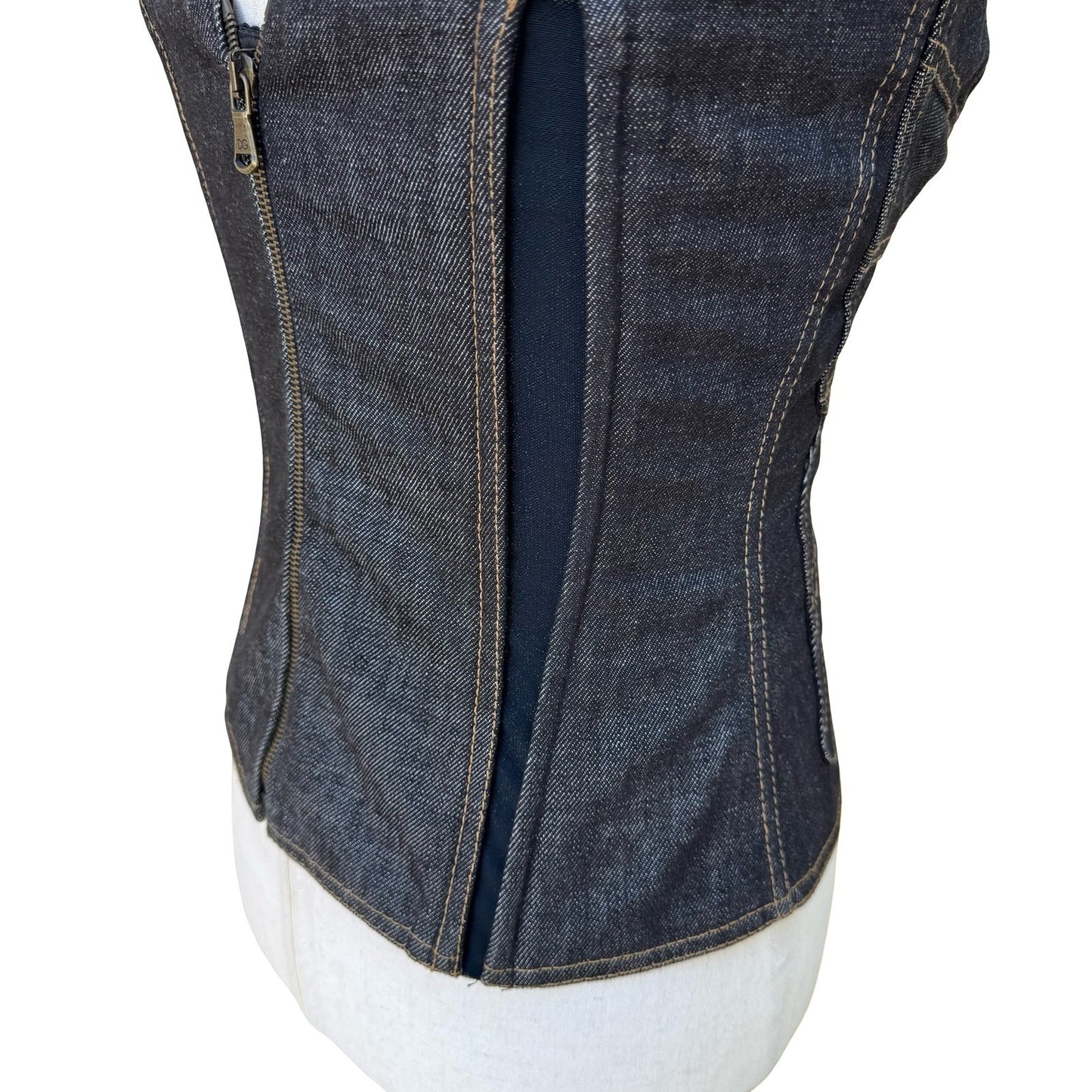 Dolce & Gabbana Y2K Designern Luxury Denim Lace Up Corset Bustier Top Italy 40