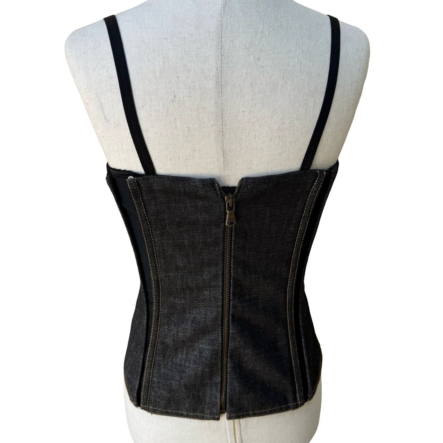 Dolce & Gabbana Y2K Designern Luxury Denim Lace Up Corset Bustier Top Italy 40