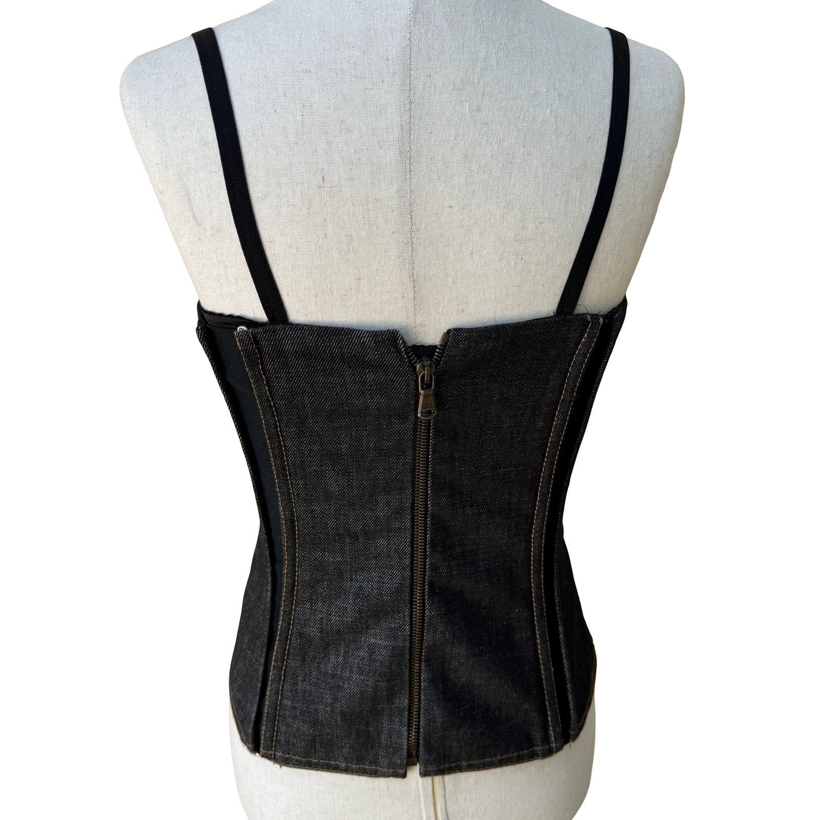 Dolce & Gabbana Y2K Designern Luxury Denim Lace Up Corset Bustier Top Italy 40