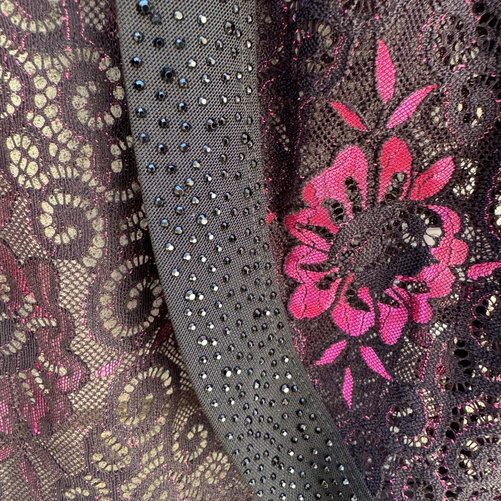 Yu Yuan Whimsigoth Beaded Glam Floral Lace Rhinestone Open Front Cardigan Black