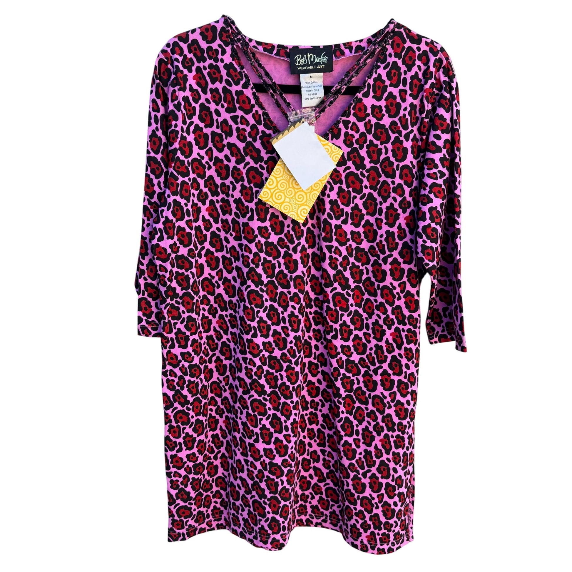 Bob Mackie Wearable Art Vintage Womens Pink Black Leopard Print Tunic Dress New