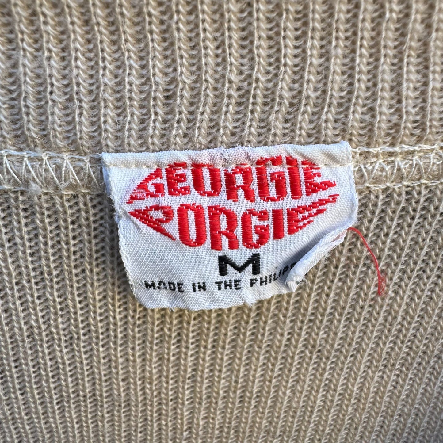 Georgie Porgie Vintage 70s 80s Womens Beige Brown Striped V-Neck Sweater Retro S