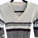 Switch Georgie Porgie Vintage 70s 80s Womens Beige Brown Striped V-Neck Sweater Retro S 3 image