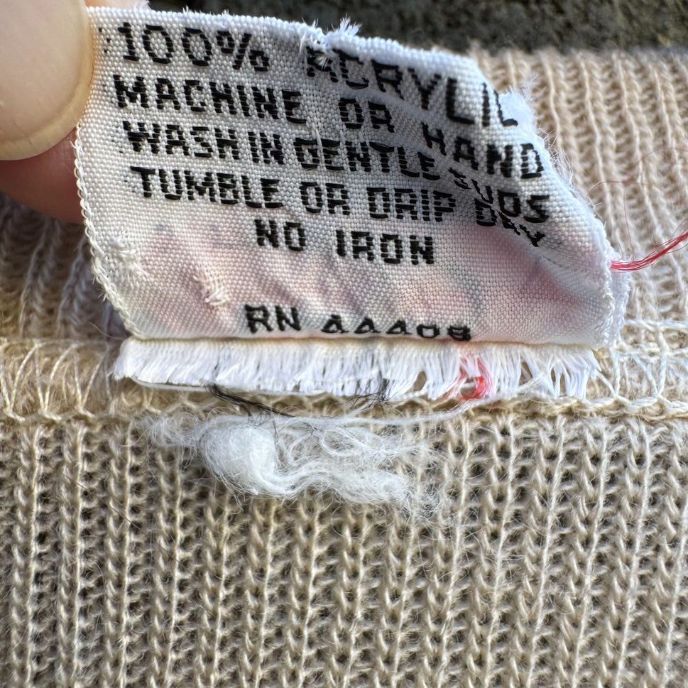 Georgie Porgie Vintage 70s 80s Womens Beige Brown Striped V-Neck Sweater Retro S