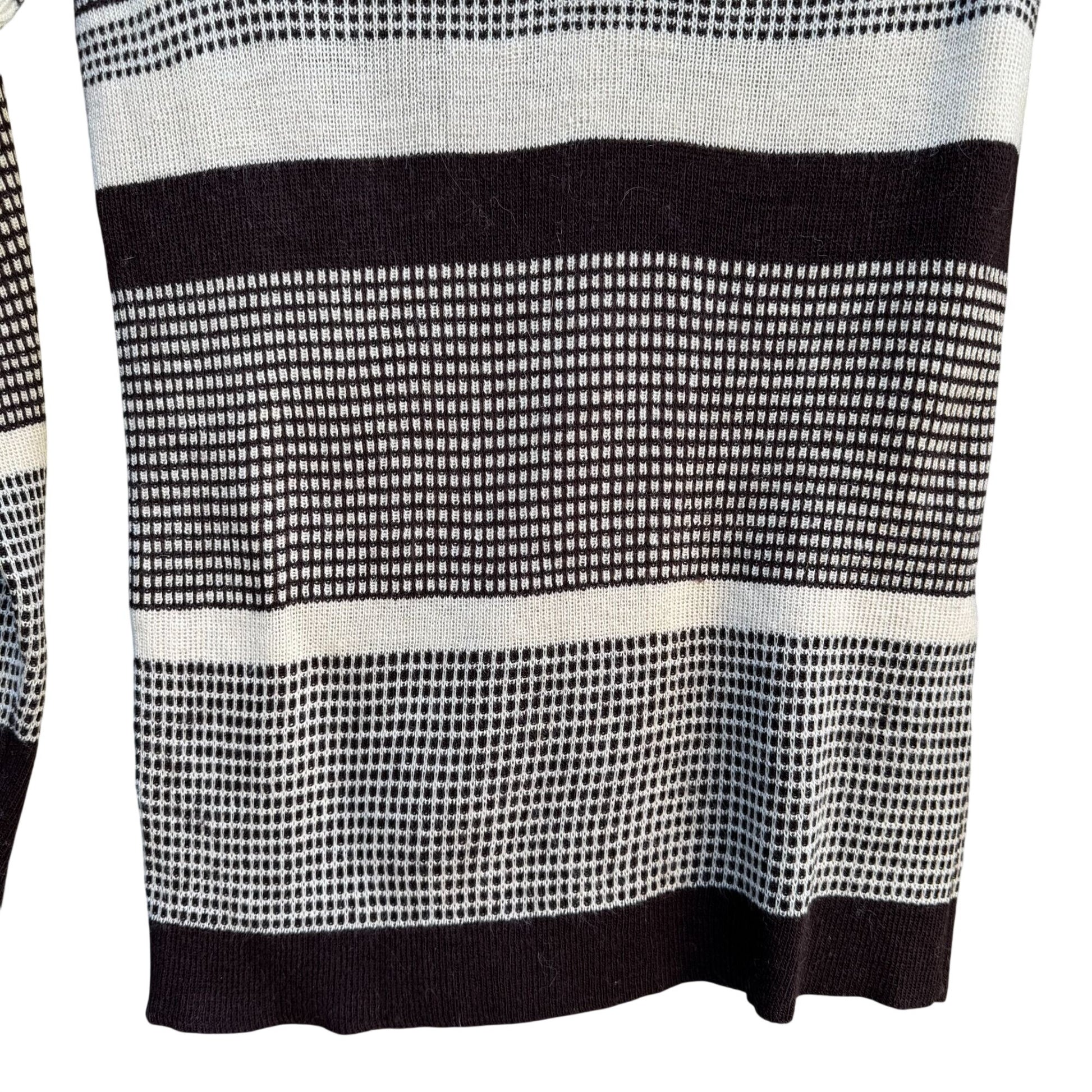 Georgie Porgie Vintage 70s 80s Womens Beige Brown Striped V-Neck Sweater Retro S