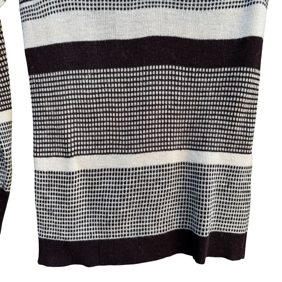 Georgie Porgie Vintage 70s 80s Womens Beige Brown Striped V-Neck Sweater Retro S