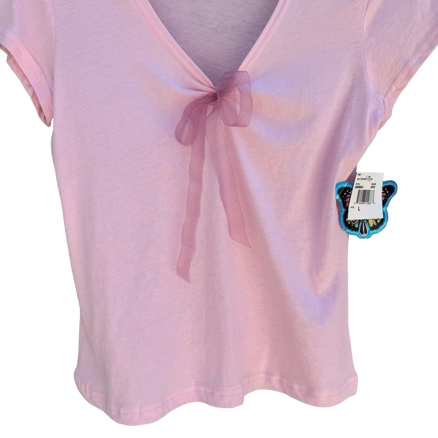 Self Esteem Y2K Coquette Pastel Pink Balletcore Fairy Bow Shirt Womens L NWT