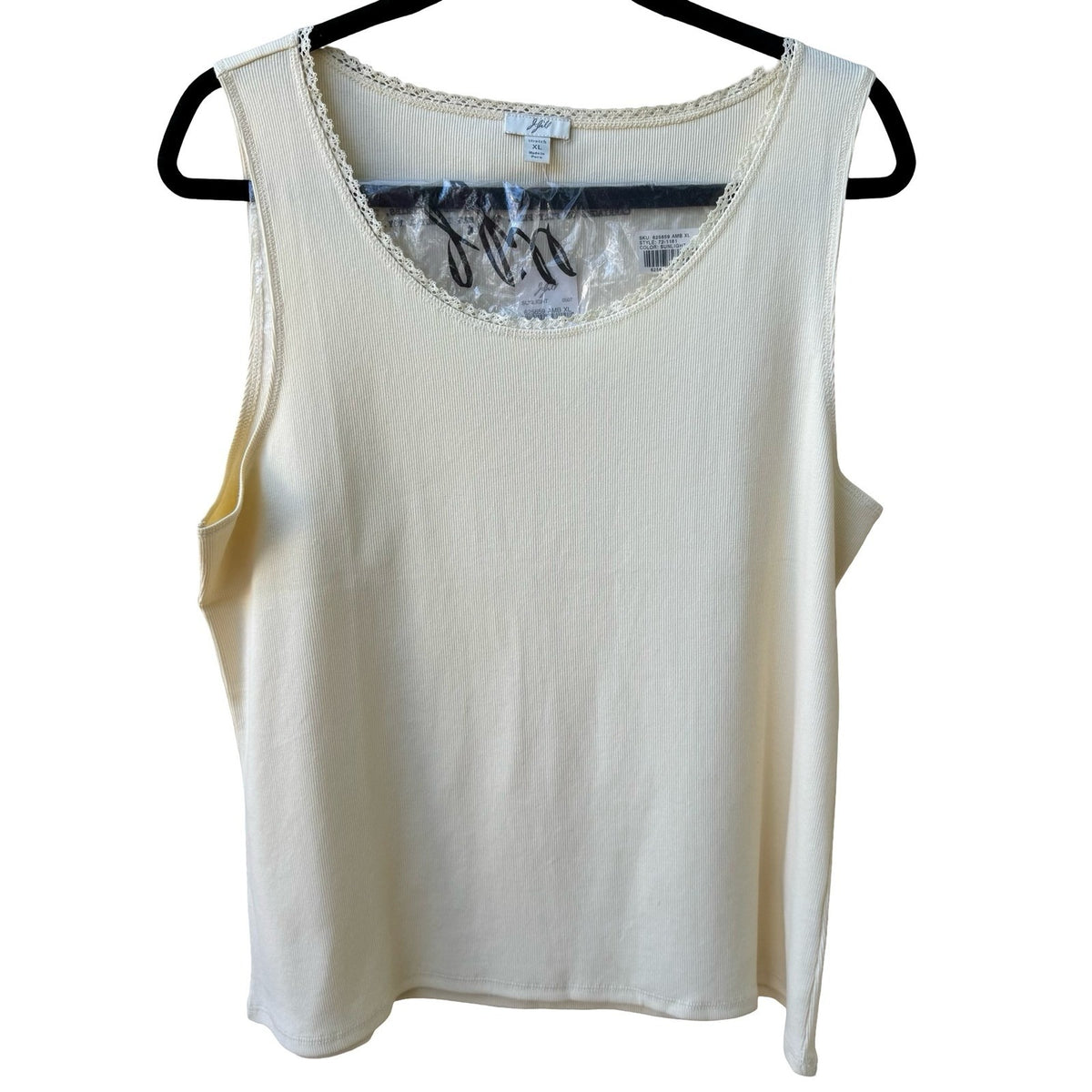 J Jill Coquette Cottagecore Lace Trim Ribbed Tank Top Butter Yellow XL NWT