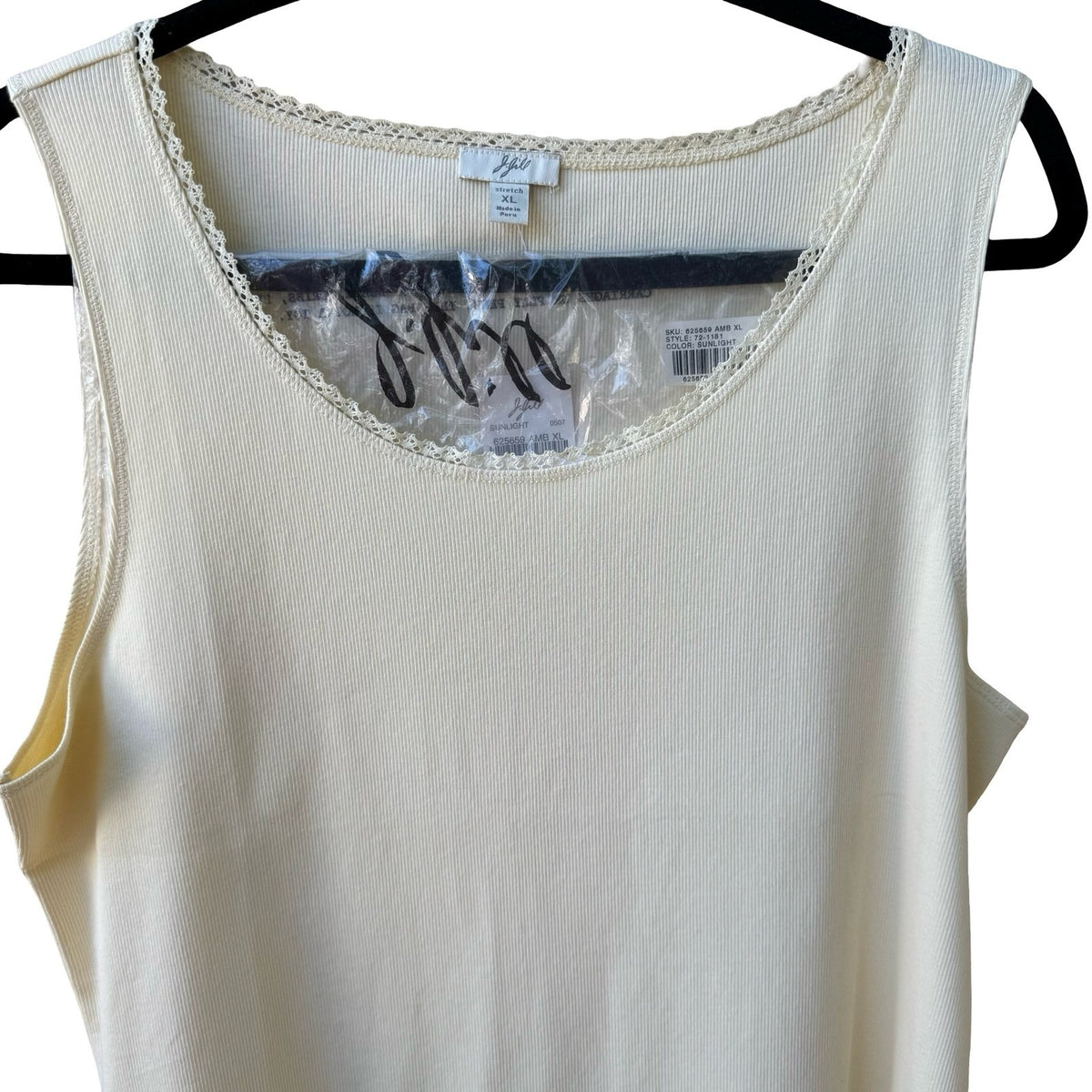J Jill Coquette Cottagecore Lace Trim Ribbed Tank Top Butter Yellow XL NWT