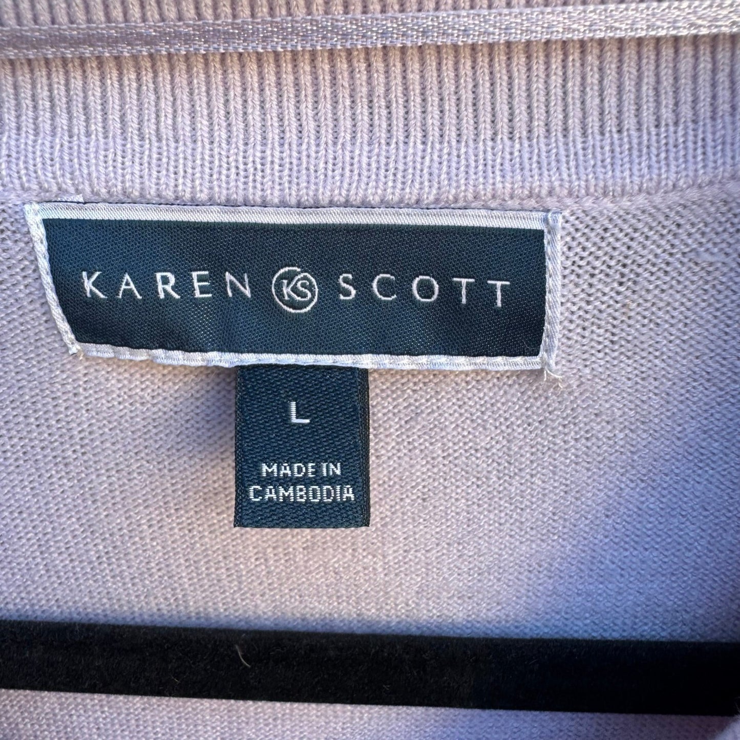 Karen Scott Grandmacore Librarian Preppy Pastel Lavender Polo Collar Cardigan L
