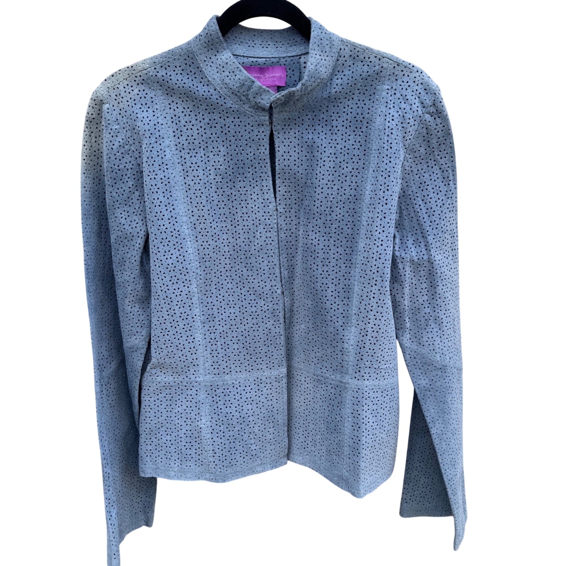 Suzanne Somers Vintage Perforated Light Blue Suede Leather Bell Sleeve Jacket S