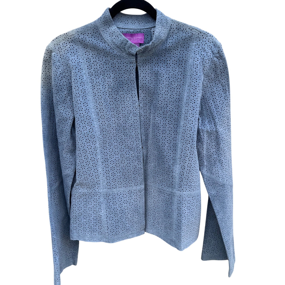 Suzanne Somers Vintage Perforated Light Blue Suede Leather Bell Sleeve Jacket S