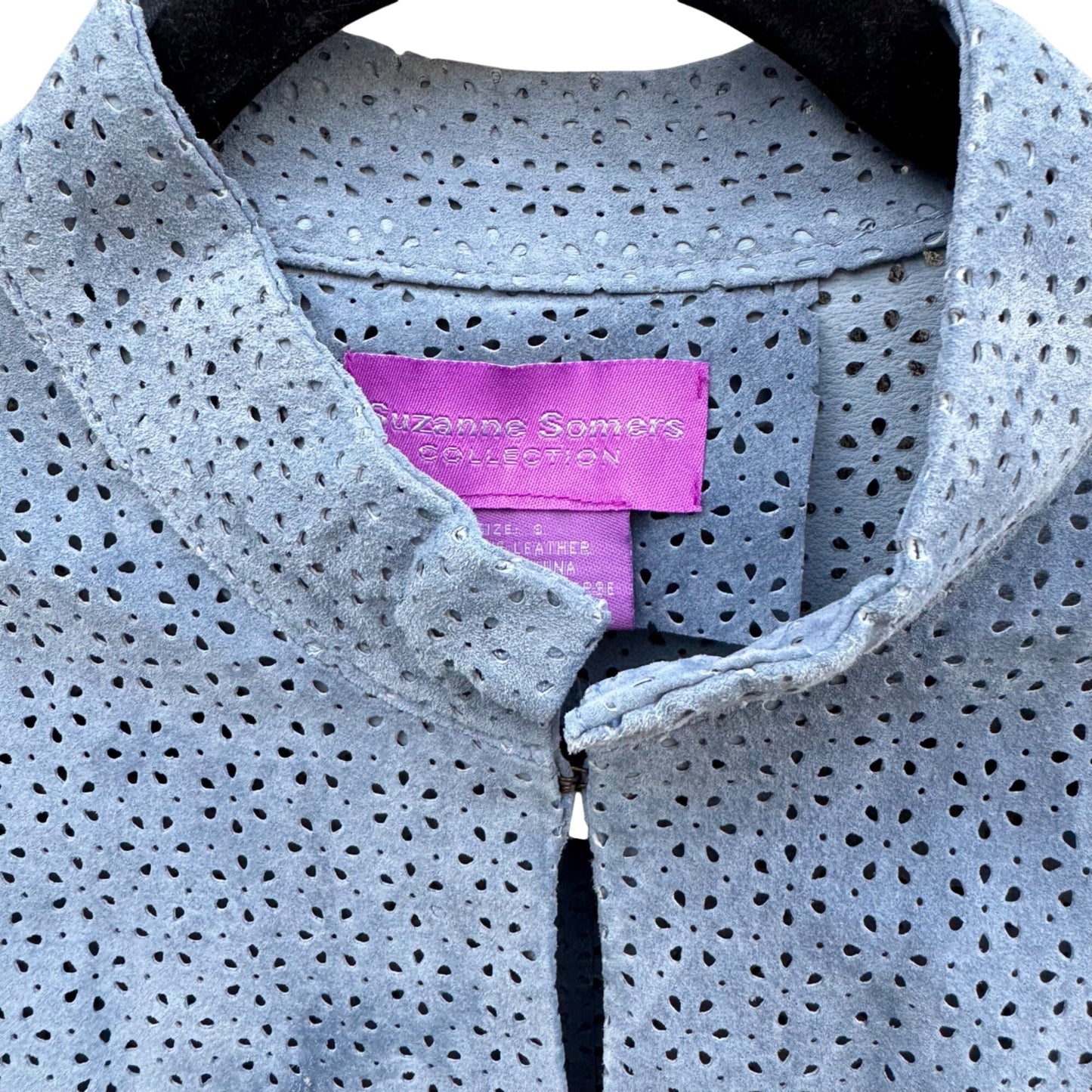 Suzanne Somers Vintage Perforated Light Blue Suede Leather Bell Sleeve Jacket S