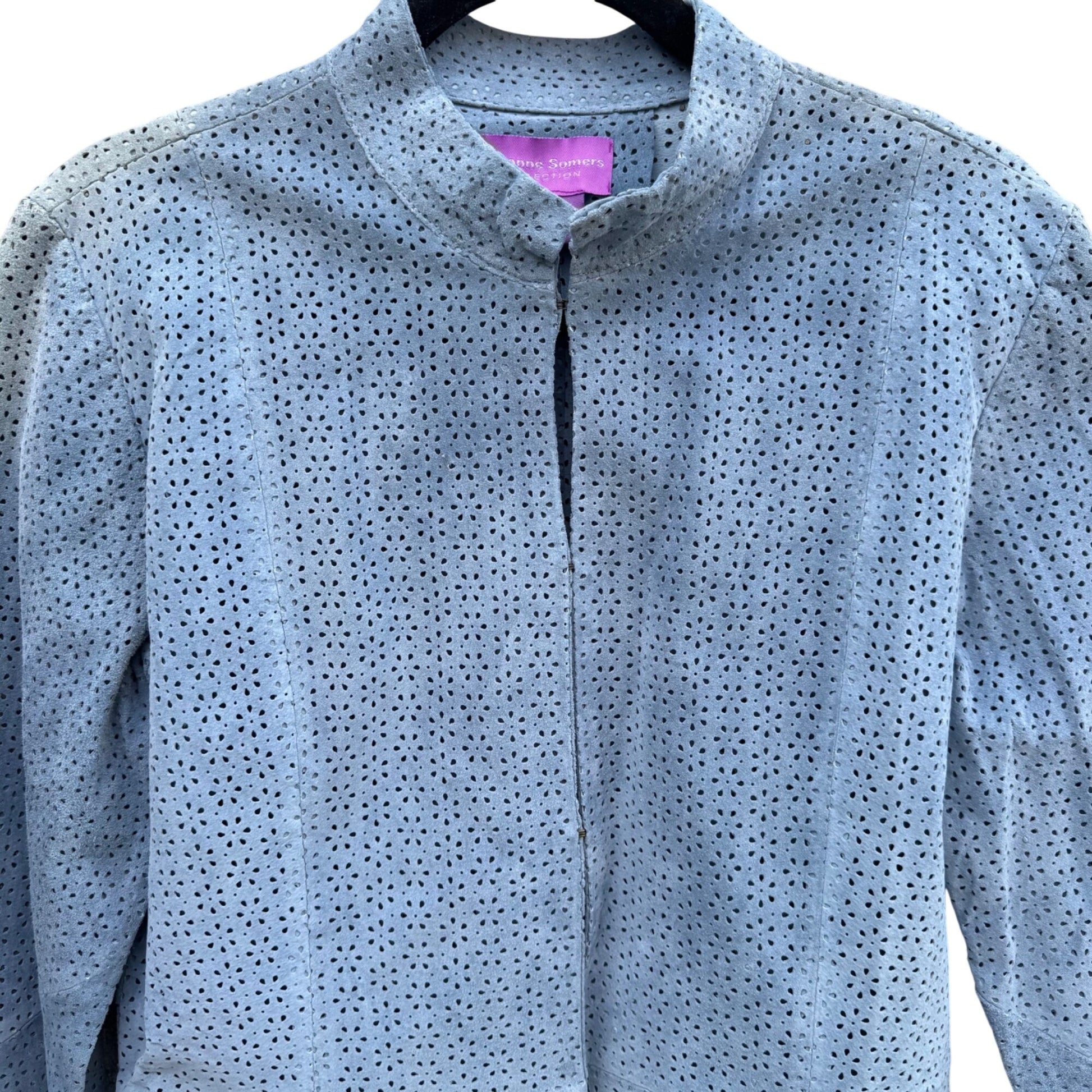 Suzanne Somers Vintage Perforated Light Blue Suede Leather Bell Sleeve Jacket S
