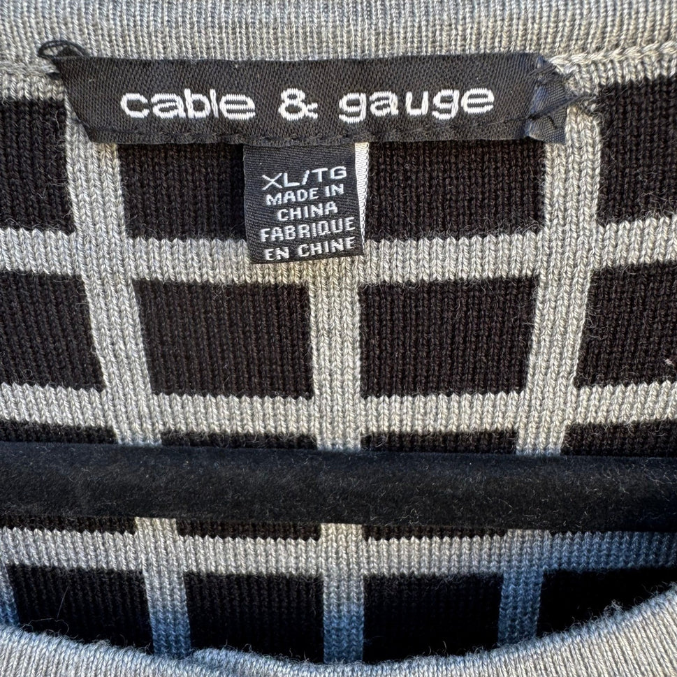 Cable & Gauge Grey Black Grid Button Front Preppy Cardigan Sweater XL Windowpane