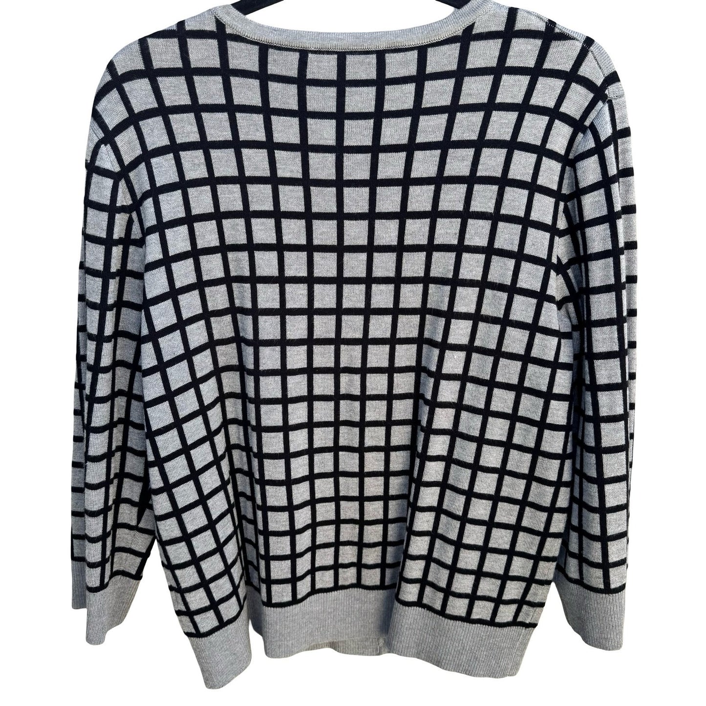 Cable & Gauge Grey Black Grid Button Front Preppy Cardigan Sweater XL Windowpane