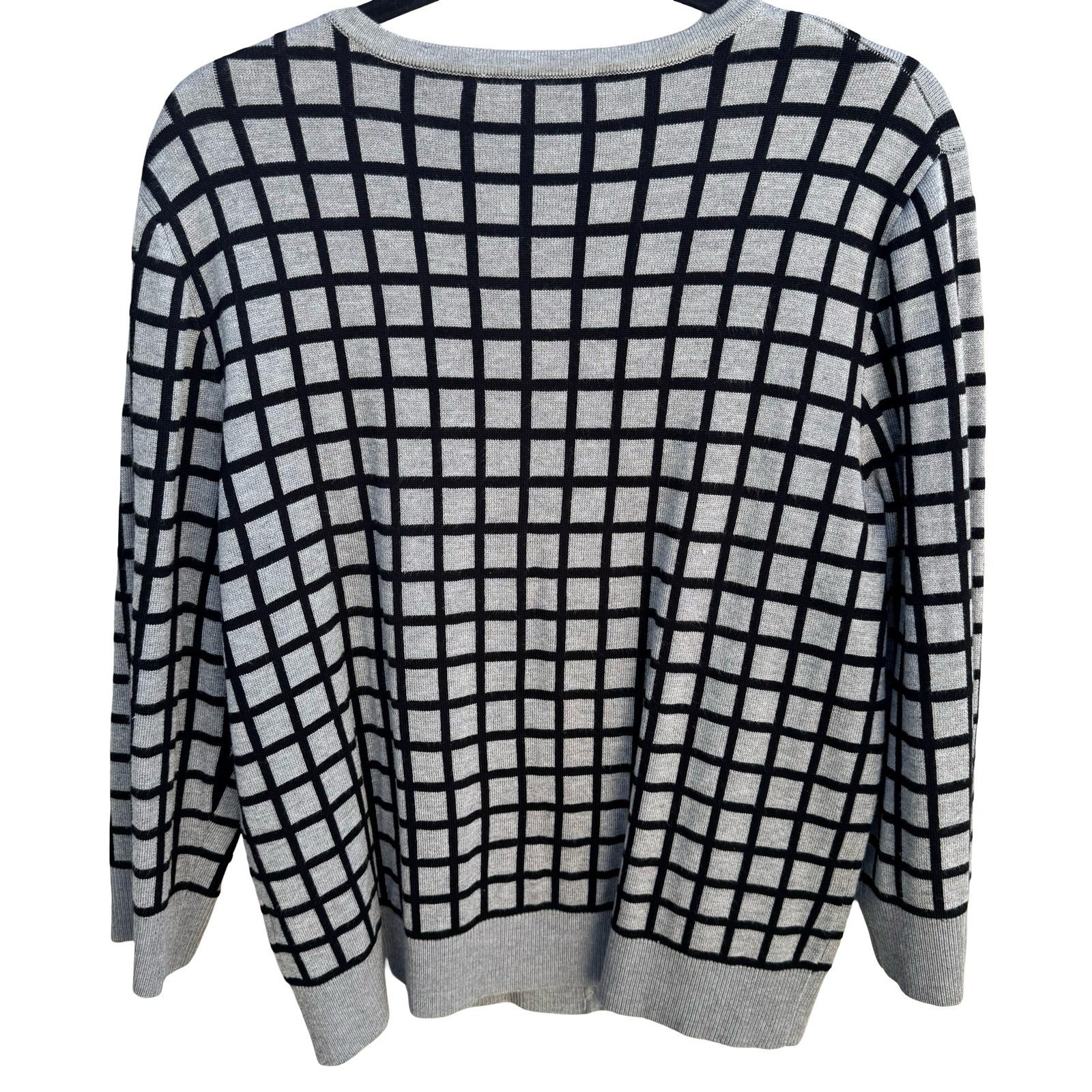 Cable & Gauge Grey Black Grid Button Front Preppy Cardigan Sweater XL Windowpane