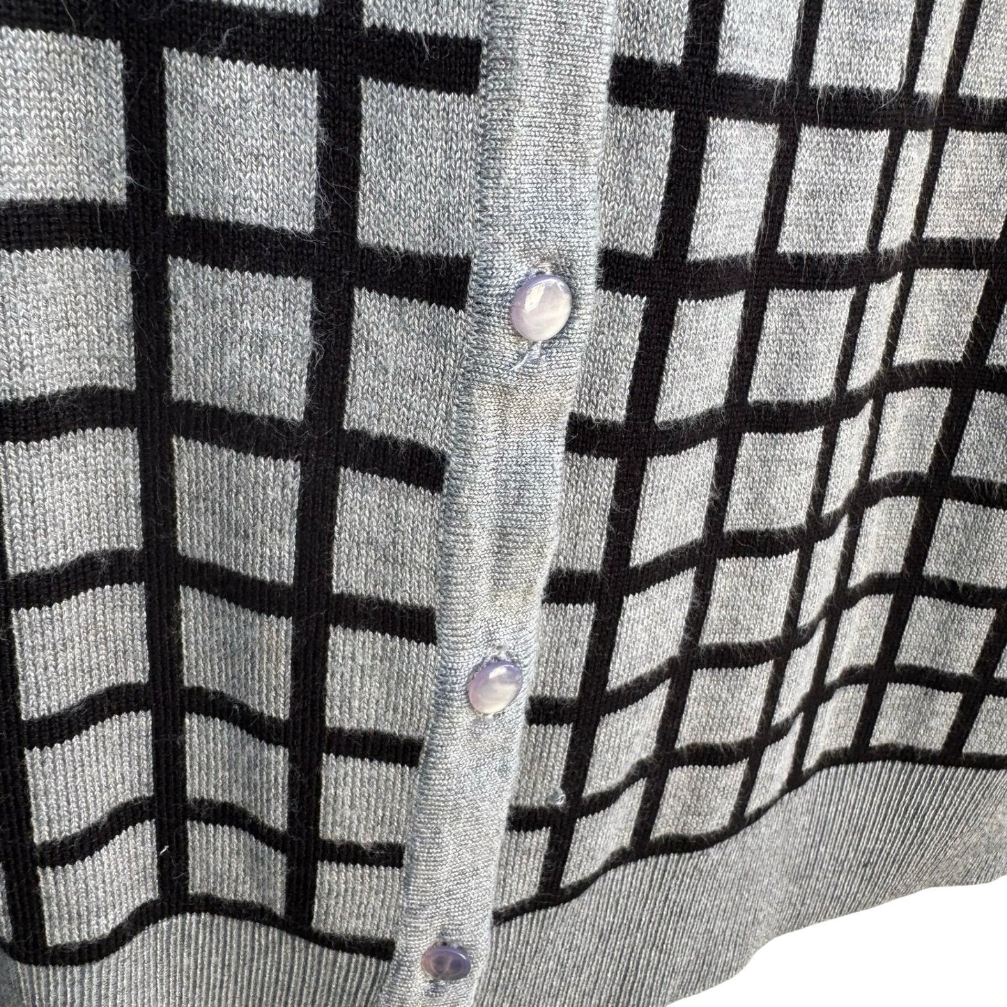 Cable & Gauge Grey Black Grid Button Front Preppy Cardigan Sweater XL Windowpane