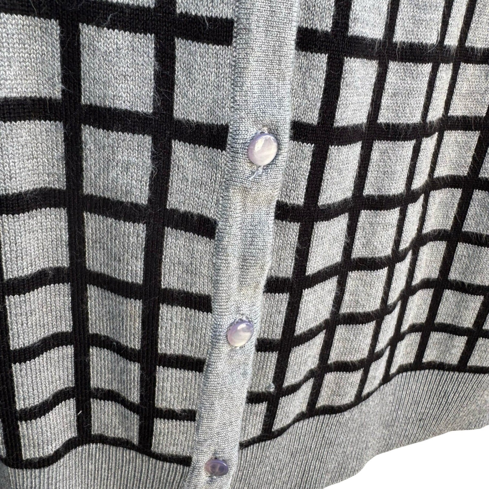 Cable & Gauge Grey Black Grid Button Front Preppy Cardigan Sweater XL Windowpane