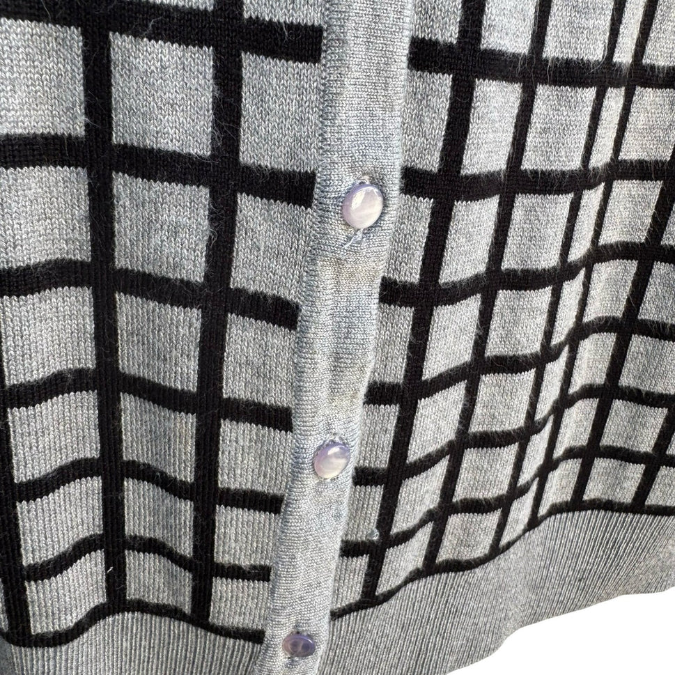 Cable & Gauge Grey Black Grid Button Front Preppy Cardigan Sweater XL Windowpane