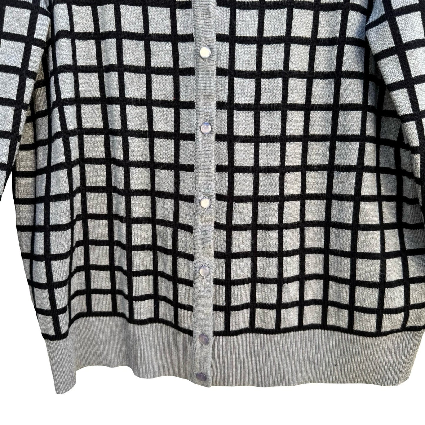 Cable & Gauge Grey Black Grid Button Front Preppy Cardigan Sweater XL Windowpane