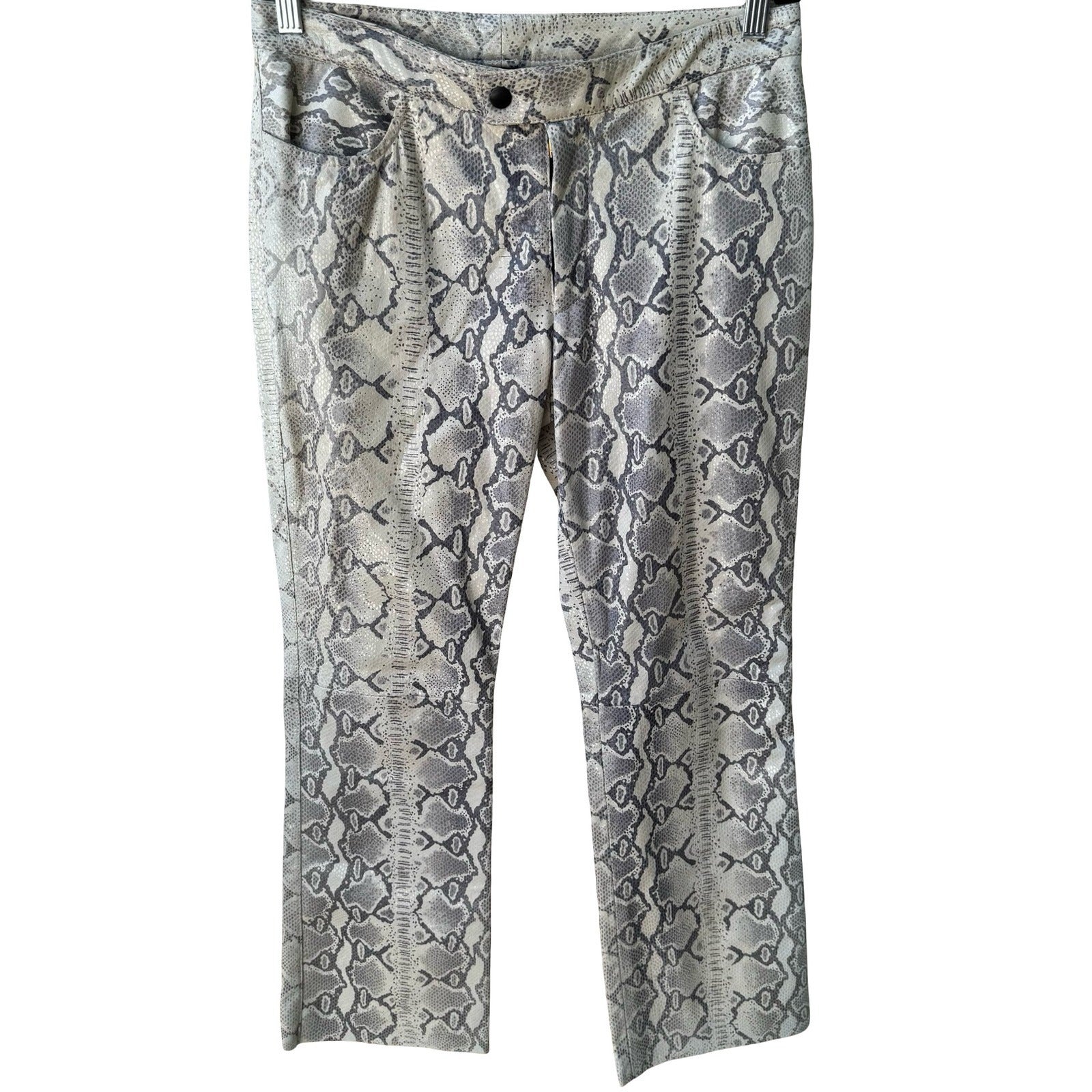 Lily Cheung Vintage Y2K Edgy Indie Grunge Biker Leather Snakeskin Print Pants 8