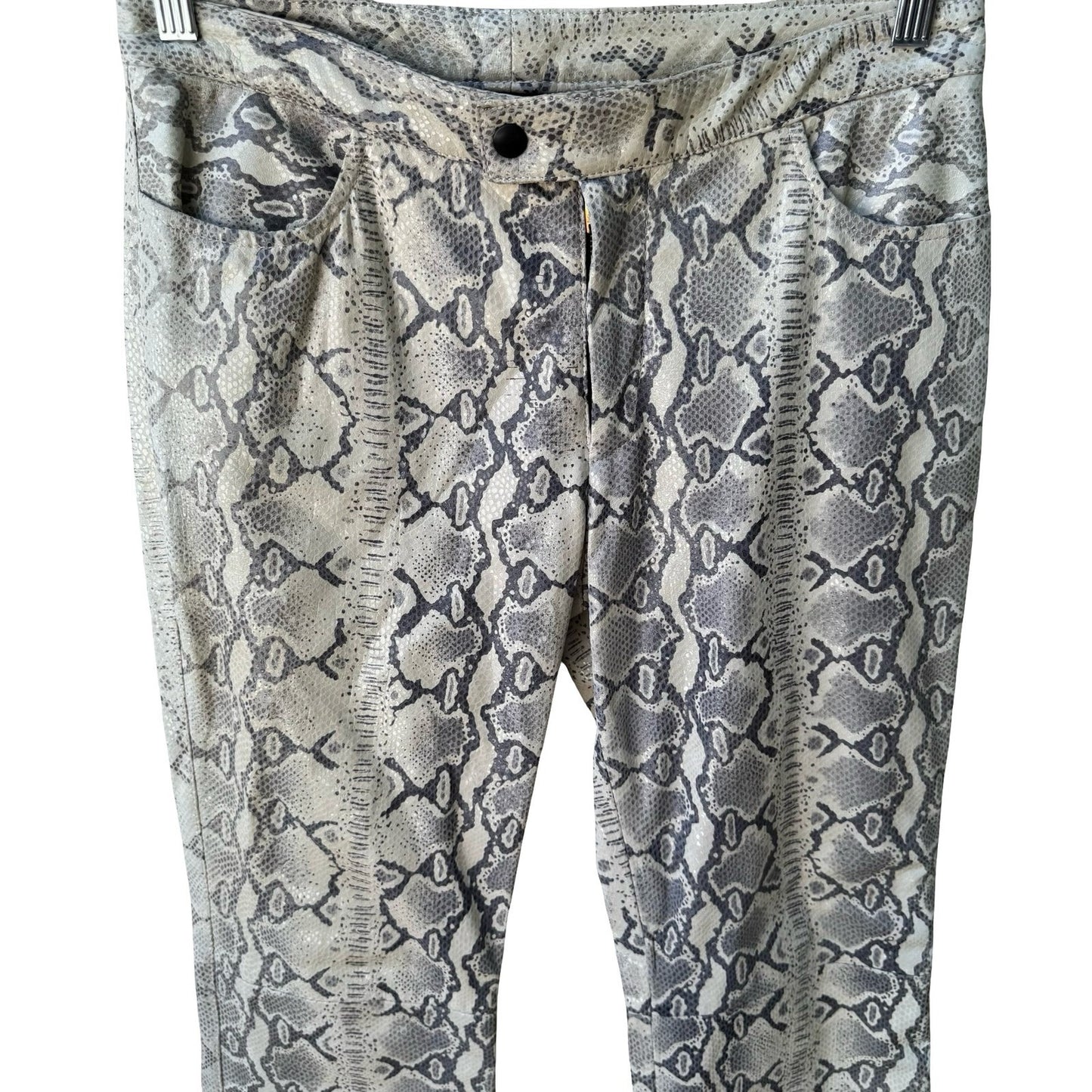 Lily Cheung Vintage Y2K Edgy Indie Grunge Biker Leather Snakeskin Print Pants 8