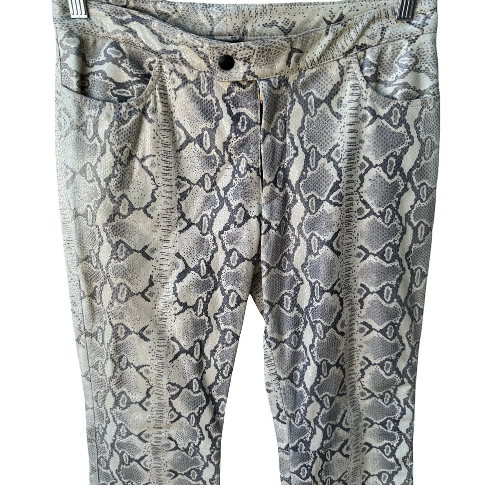 Lily Cheung Vintage Y2K Edgy Indie Grunge Biker Leather Snakeskin Print Pants 8