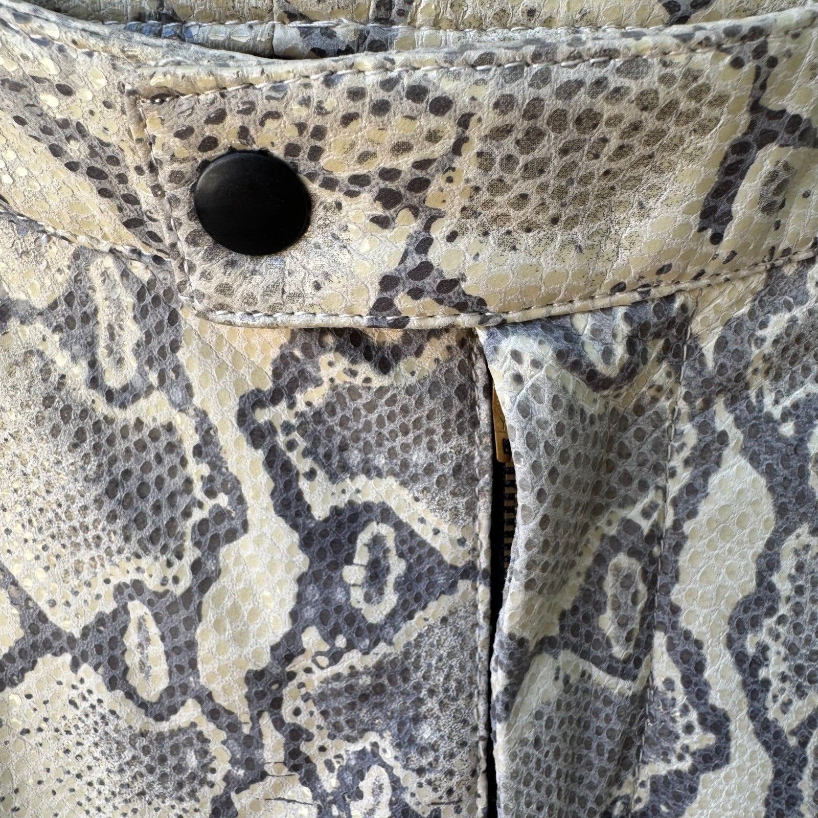 Lily Cheung Vintage Y2K Edgy Indie Grunge Biker Leather Snakeskin Print Pants 8