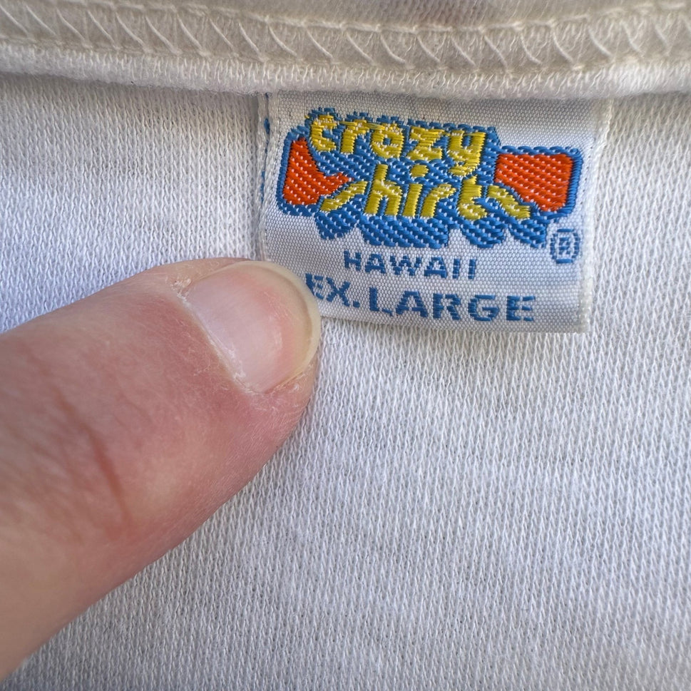 Crazy Shirts Vintage 70s Hawaii Hibiscus Floral Shirt White 70s XL Single Stitch