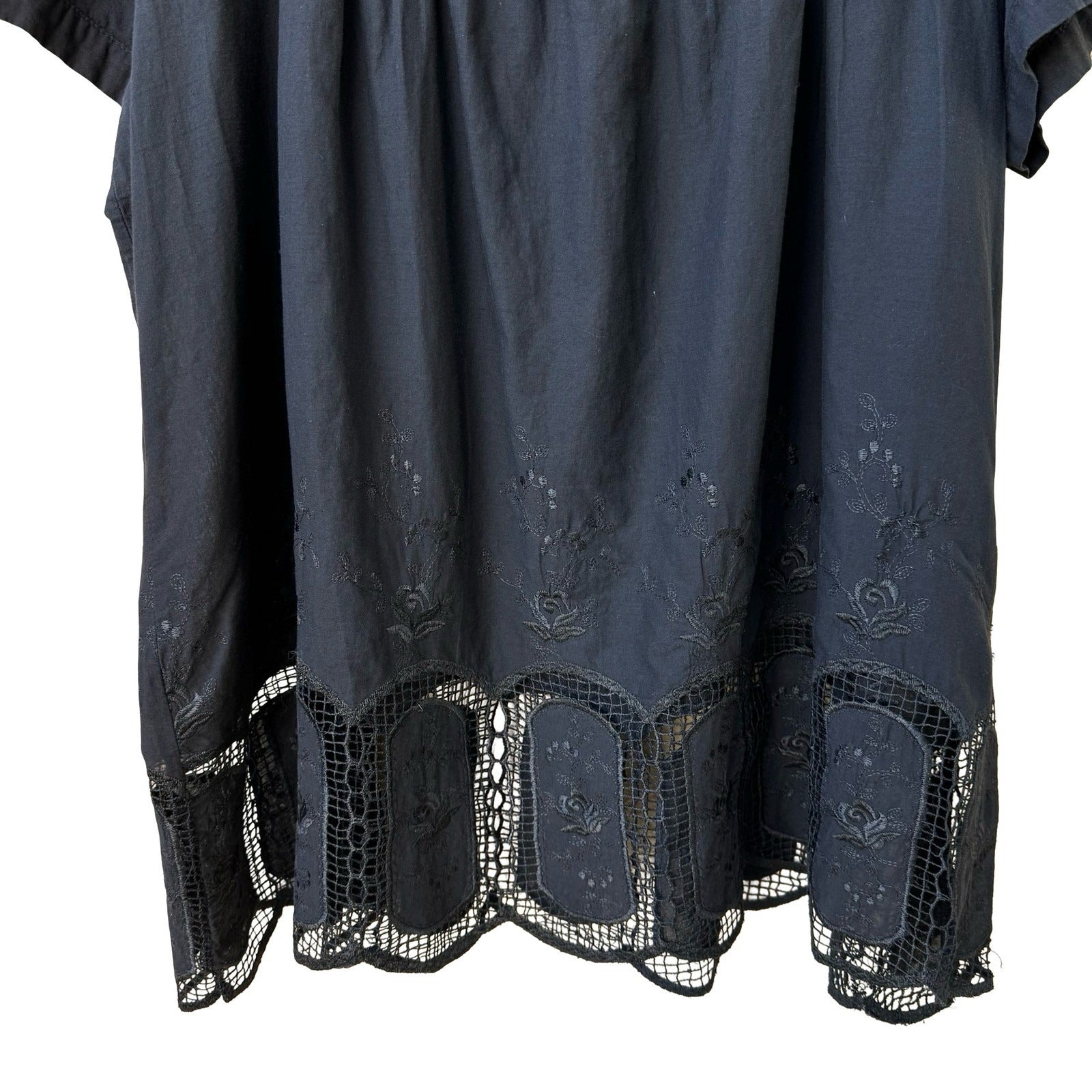 Libian Plus Size 3XL Black Cotton Embroidered Crochet Lace Peasant Blouse 1B128
