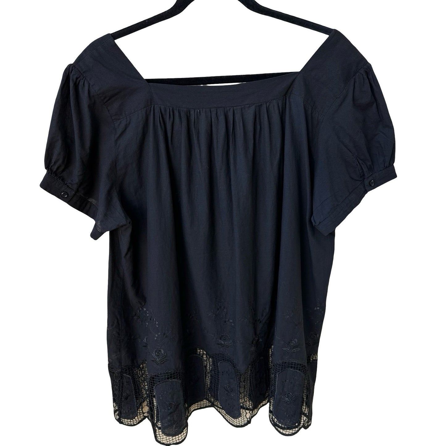 Libian Plus Size 3XL Black Cotton Embroidered Crochet Lace Peasant Blouse 1B128