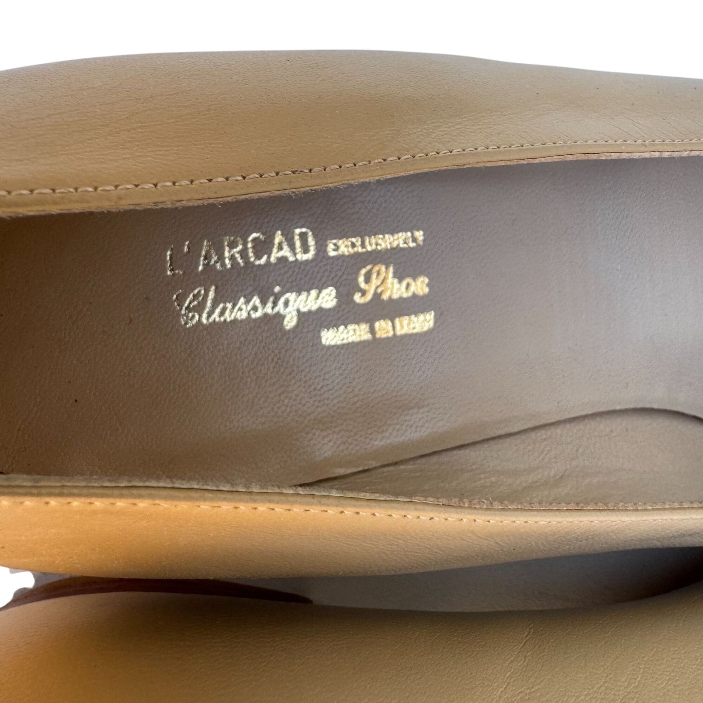 L'Arcad Classique Shoe Beige Leather Low Heel Flats 41 Made In Italy Minimalist