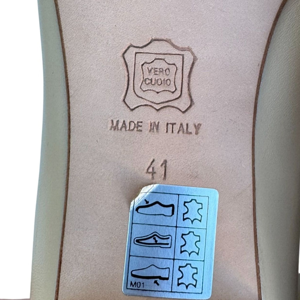 L'Arcad Classique Shoe Beige Leather Low Heel Flats 41 Made In Italy Minimalist