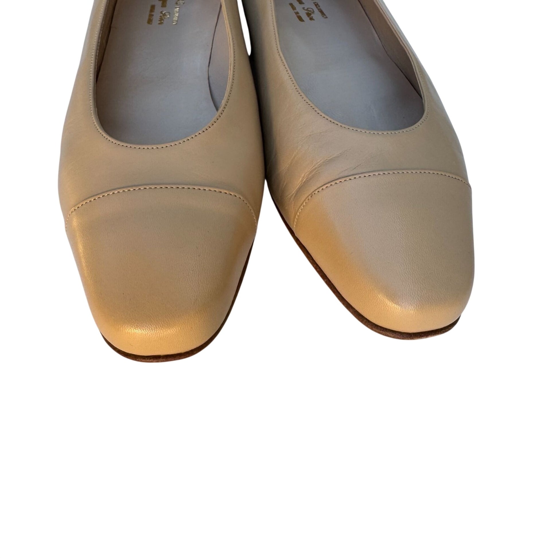 L'Arcad Classique Shoe Beige Leather Low Heel Flats 41 Made In Italy Minimalist