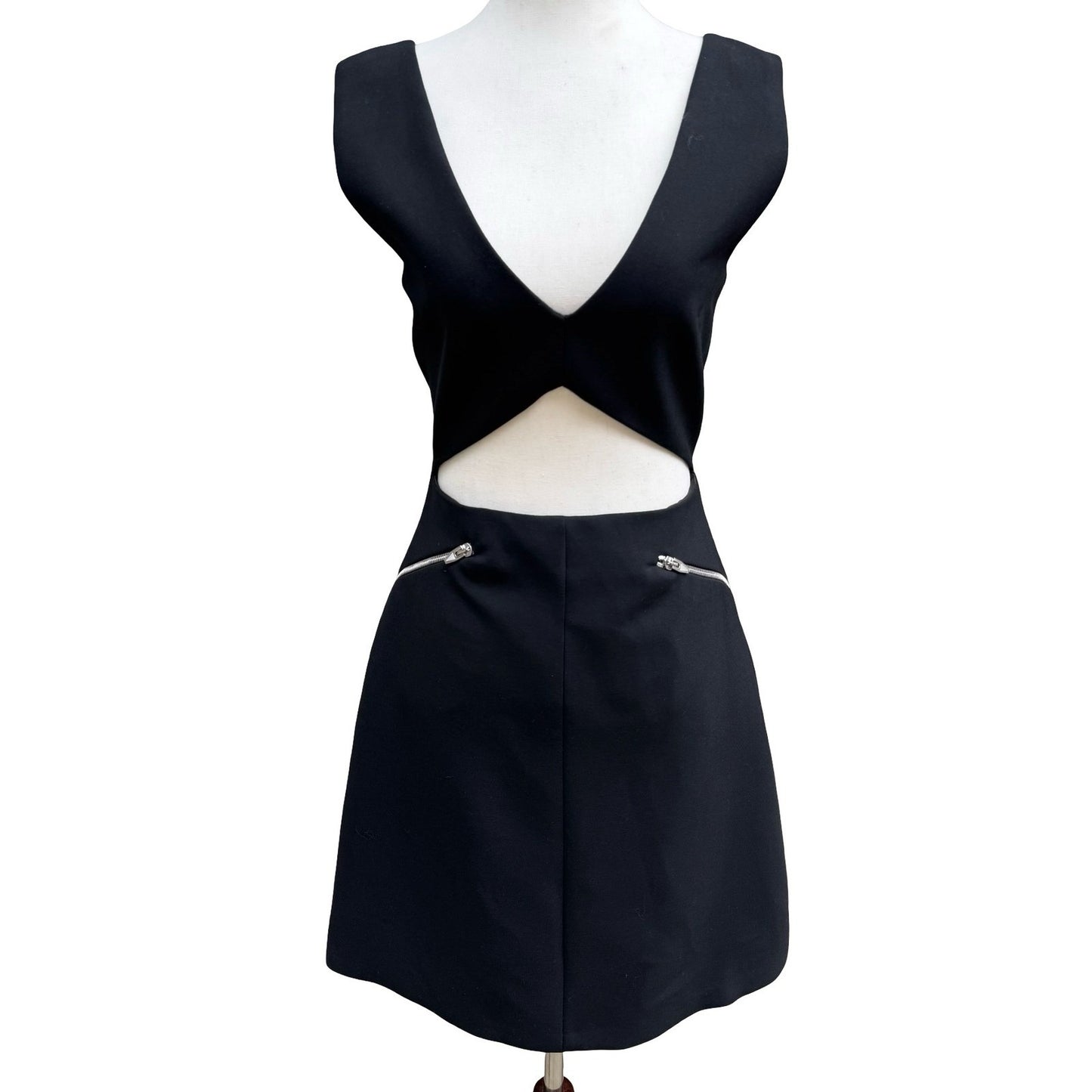 Zara Woman Studio Edgy Cocktail Party Black Cutout Mini Dress Exposed Zipper S