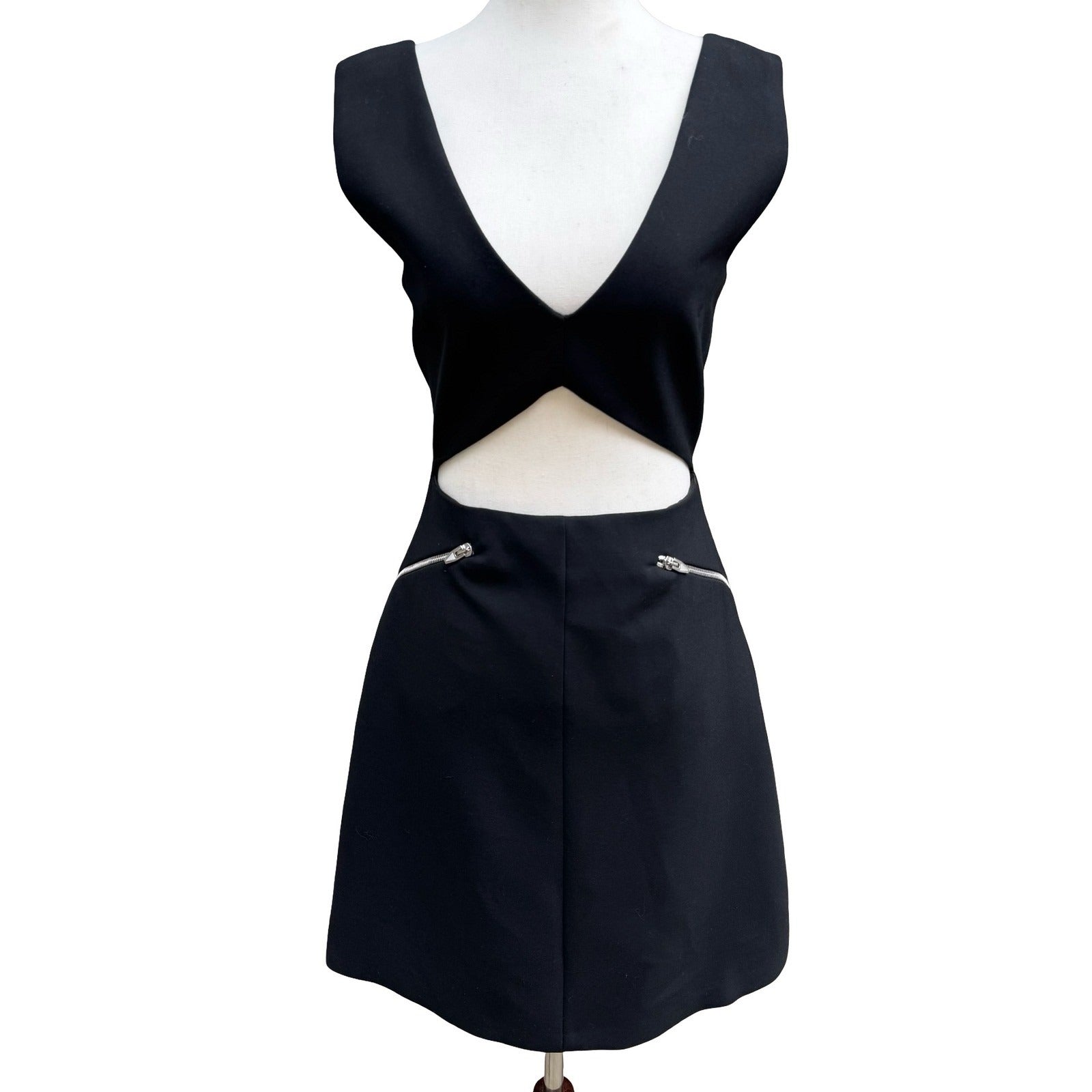 Zara Woman Studio Edgy Cocktail Party Black Cutout Mini Dress Exposed Zipper S