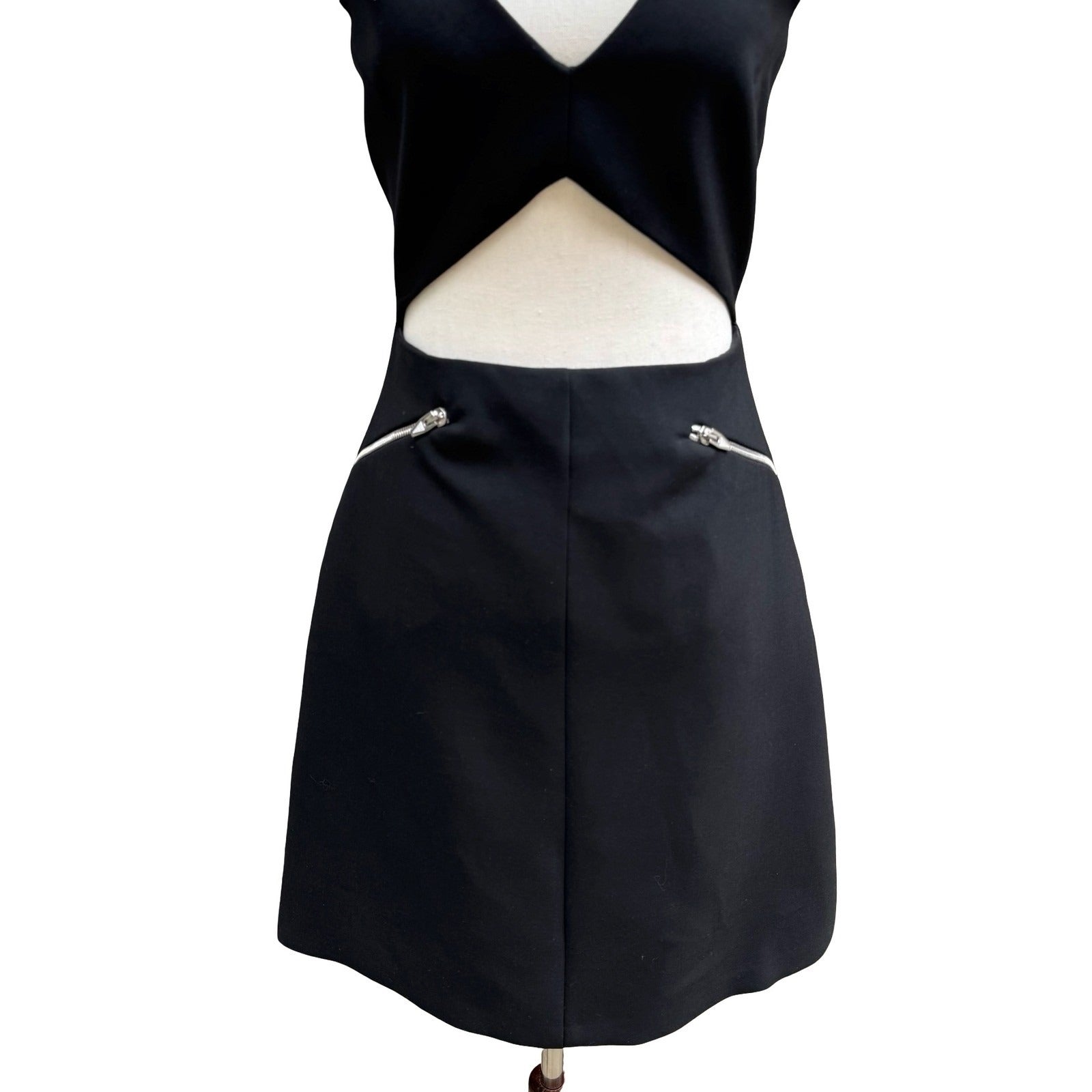 Zara Woman Studio Edgy Cocktail Party Black Cutout Mini Dress Exposed Zipper S