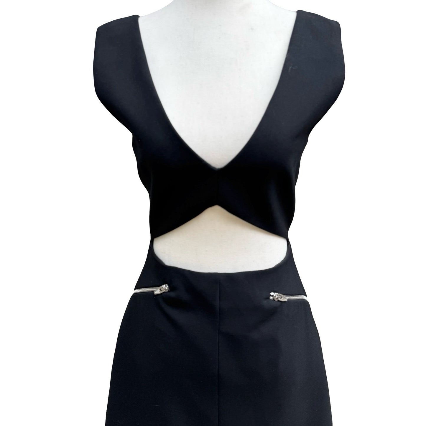 Zara Woman Studio Edgy Cocktail Party Black Cutout Mini Dress Exposed Zipper S