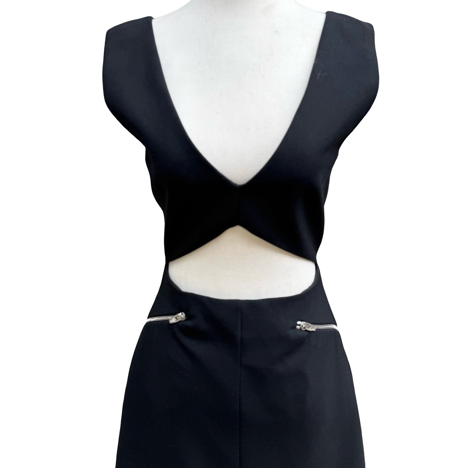 Zara Woman Studio Edgy Cocktail Party Black Cutout Mini Dress Exposed Zipper S