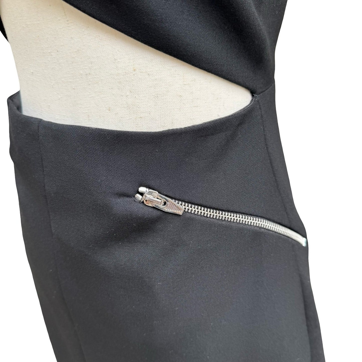 Zara Woman Studio Edgy Cocktail Party Black Cutout Mini Dress Exposed Zipper S