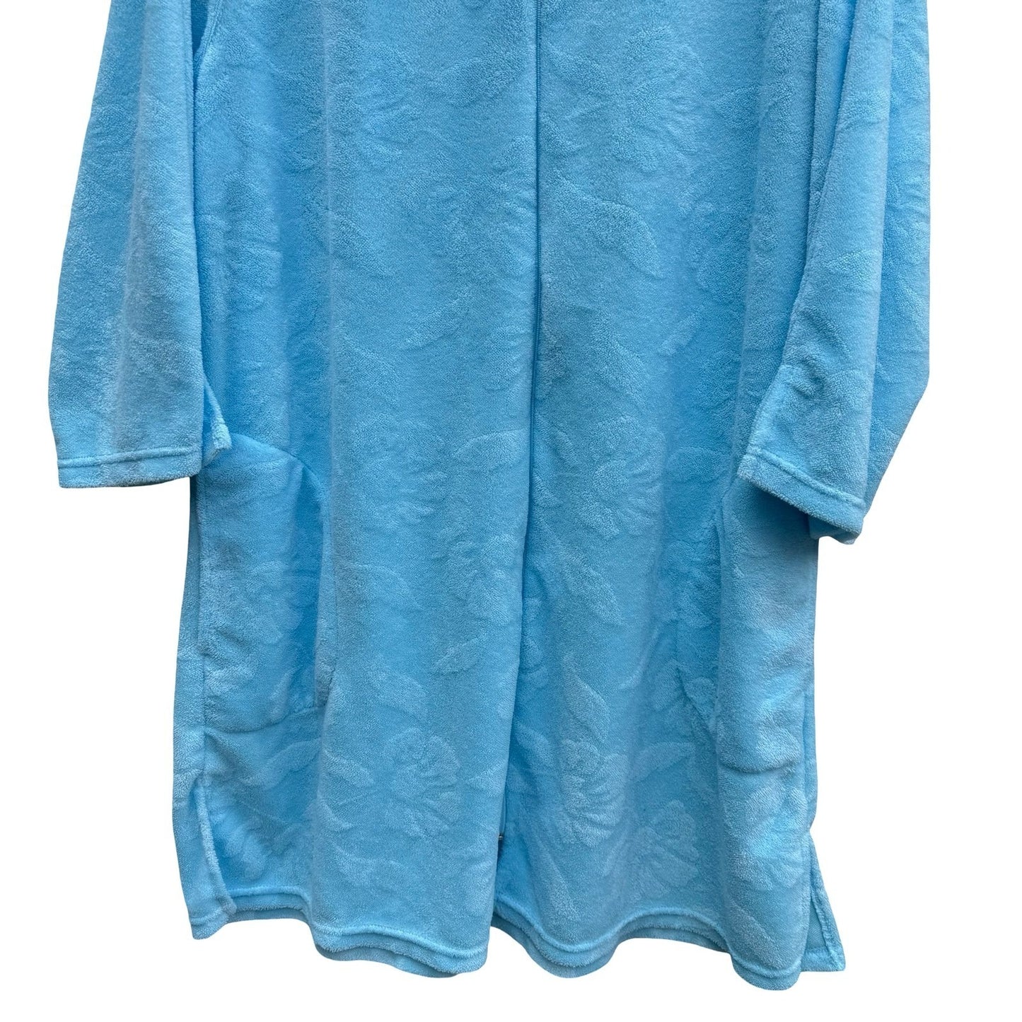 Miss Elaine Relax Blue Floral Embossed Terry Cloth Zip Front Robe L Loungewear